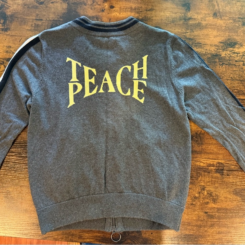Lisa Todd Charcoal Teach Peace zip up sweater size Large